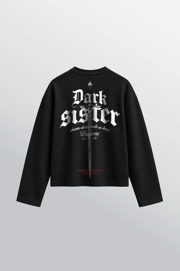 Dark Sister Oversized Henley Waffle Tee Black