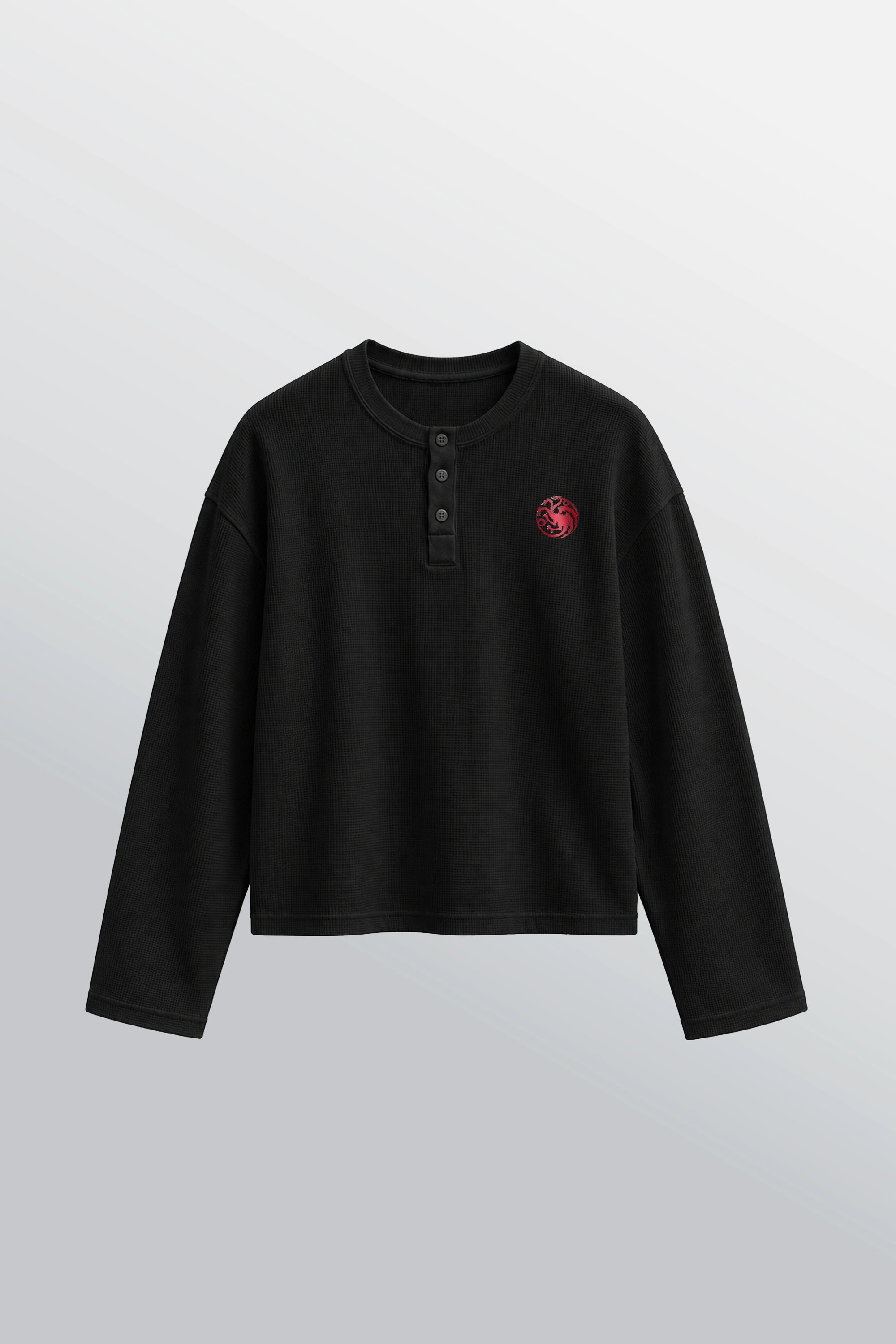 Dark Sister Oversized Henley Waffle Tee Black – Front