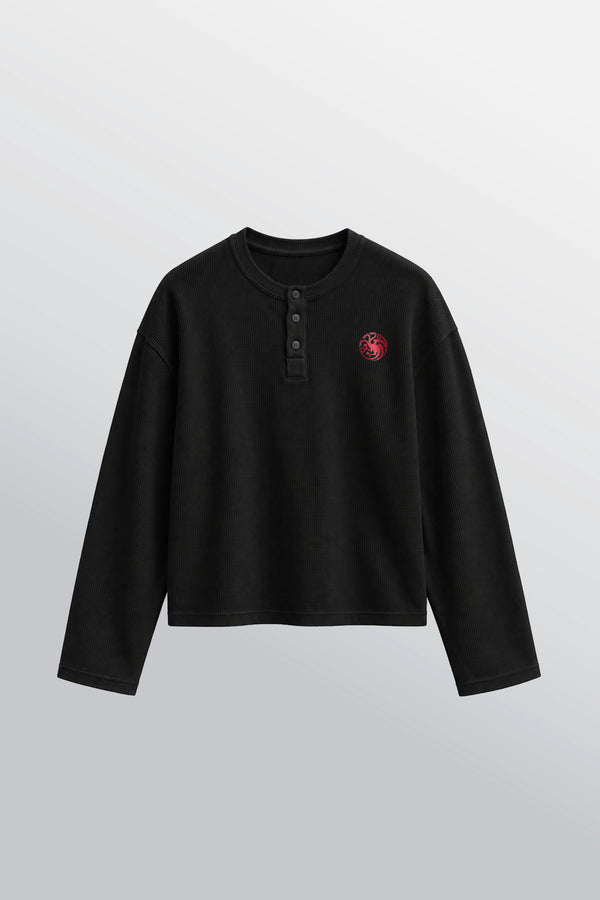 Dark Sister Oversized Henley Waffle Tee Black