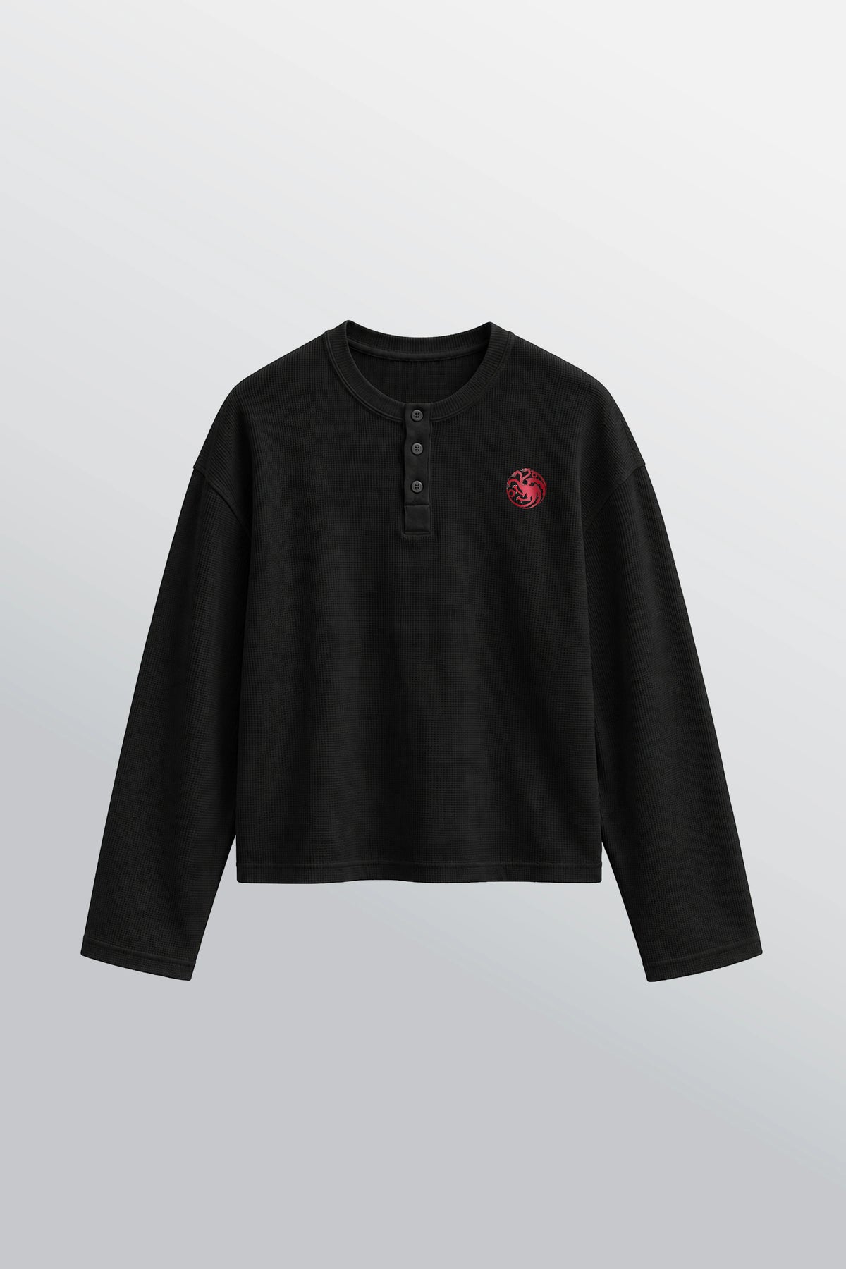 Dark Sister Oversized Henley Waffle Tee Black