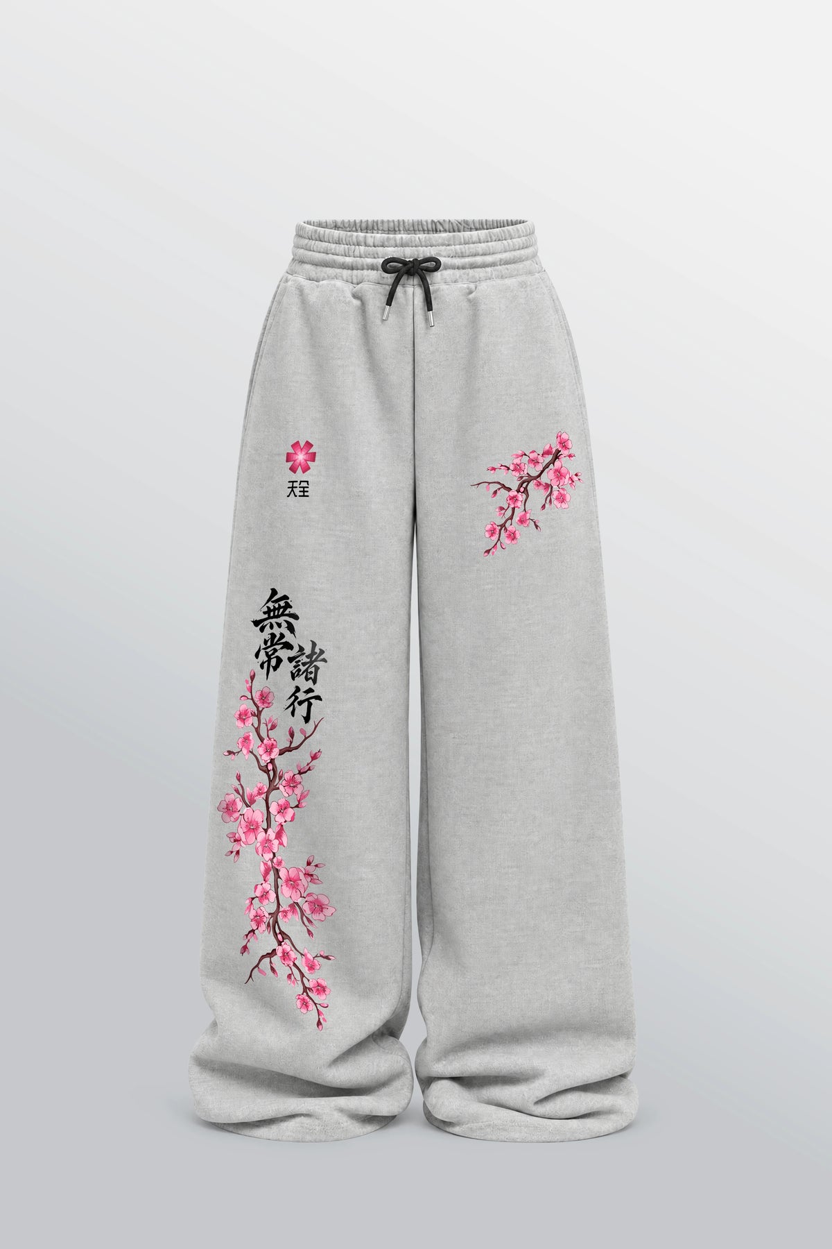 Impermanent Sakura Loose-Fit Sweatpants Grey - Front