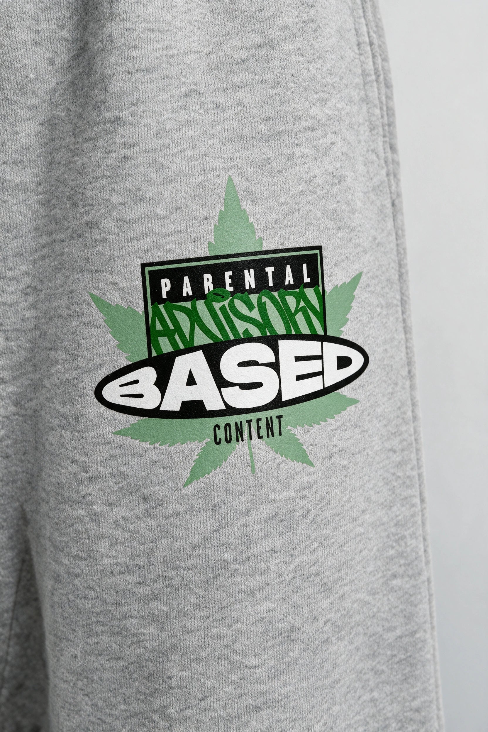 Los Santos Based artwork detail on grey sweatpants