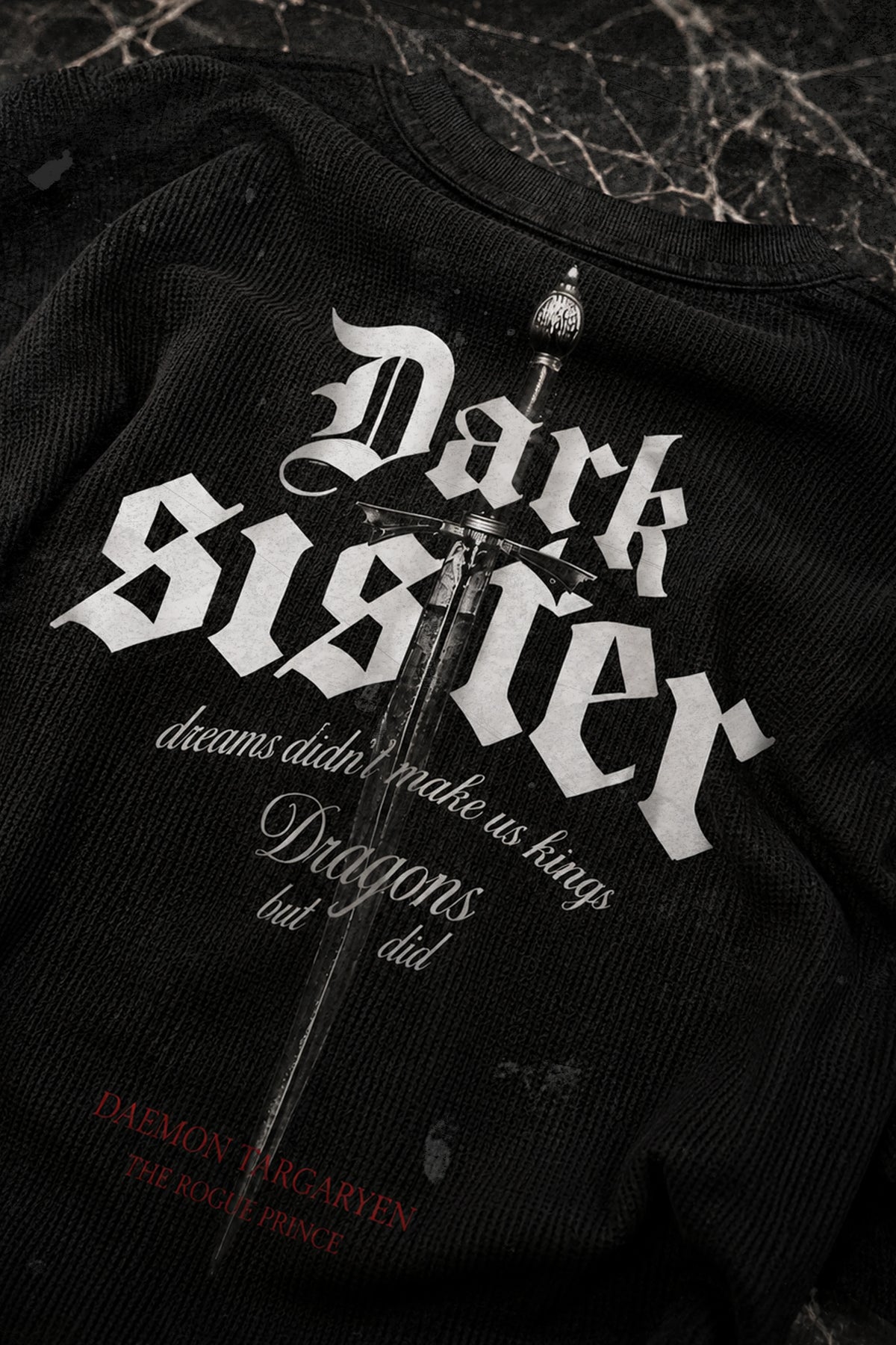 Dark Sister Oversized Henley Waffle Tee Black
