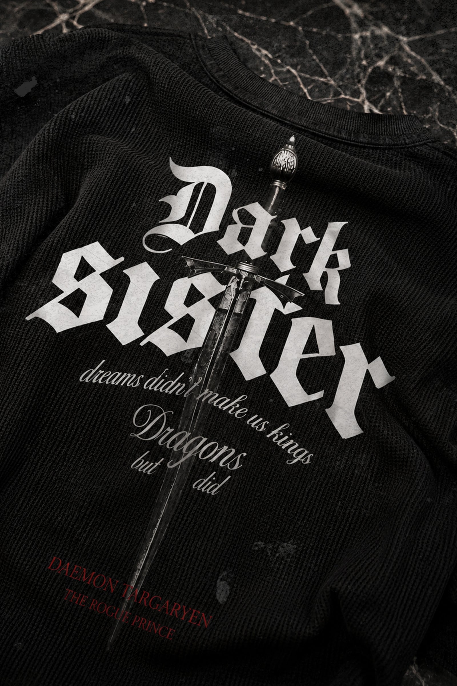 Dark Sister Oversized Henley Waffle Tee Black
