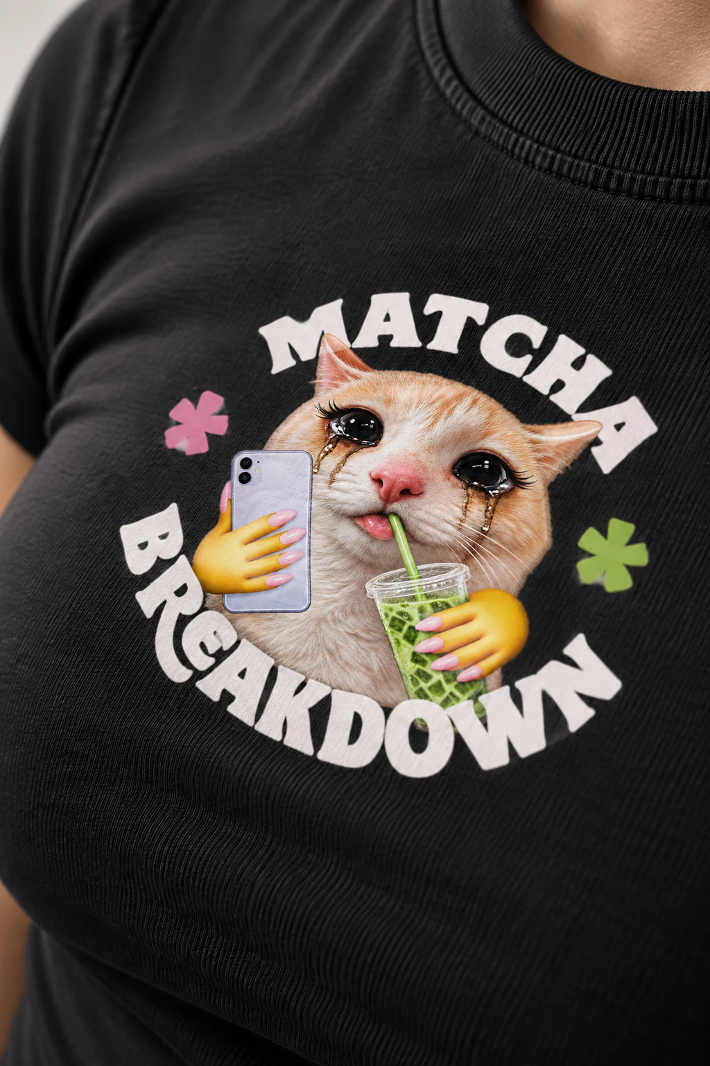 Matcha Breakdown Baby Tee Black