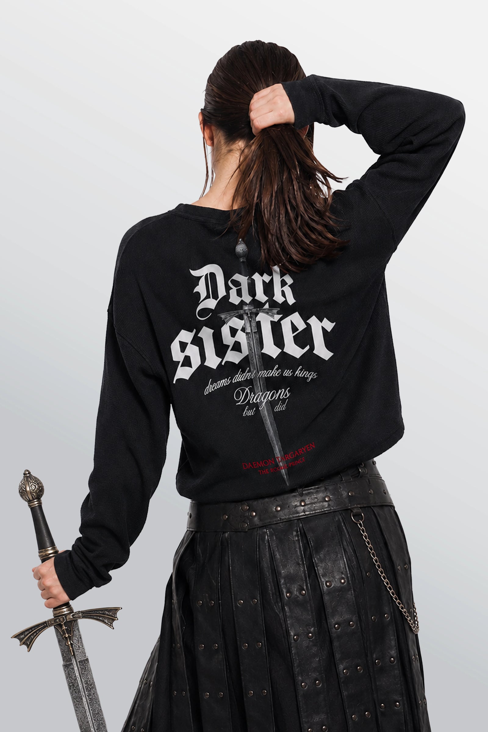 Dark Sister Oversized Henley Waffle Tee Black