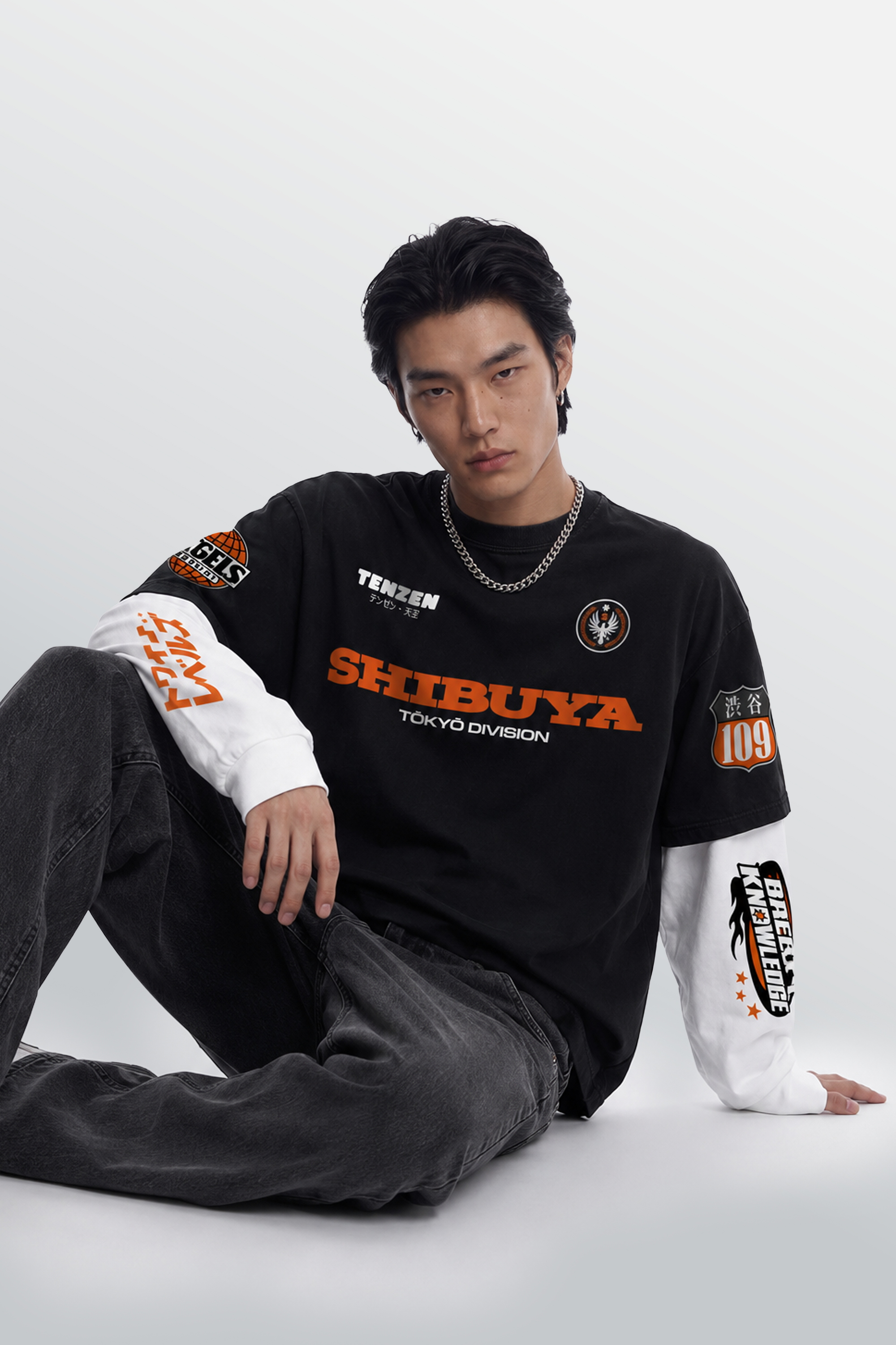 Shibuya Division Layered Tee Black – Model-Alt-Front