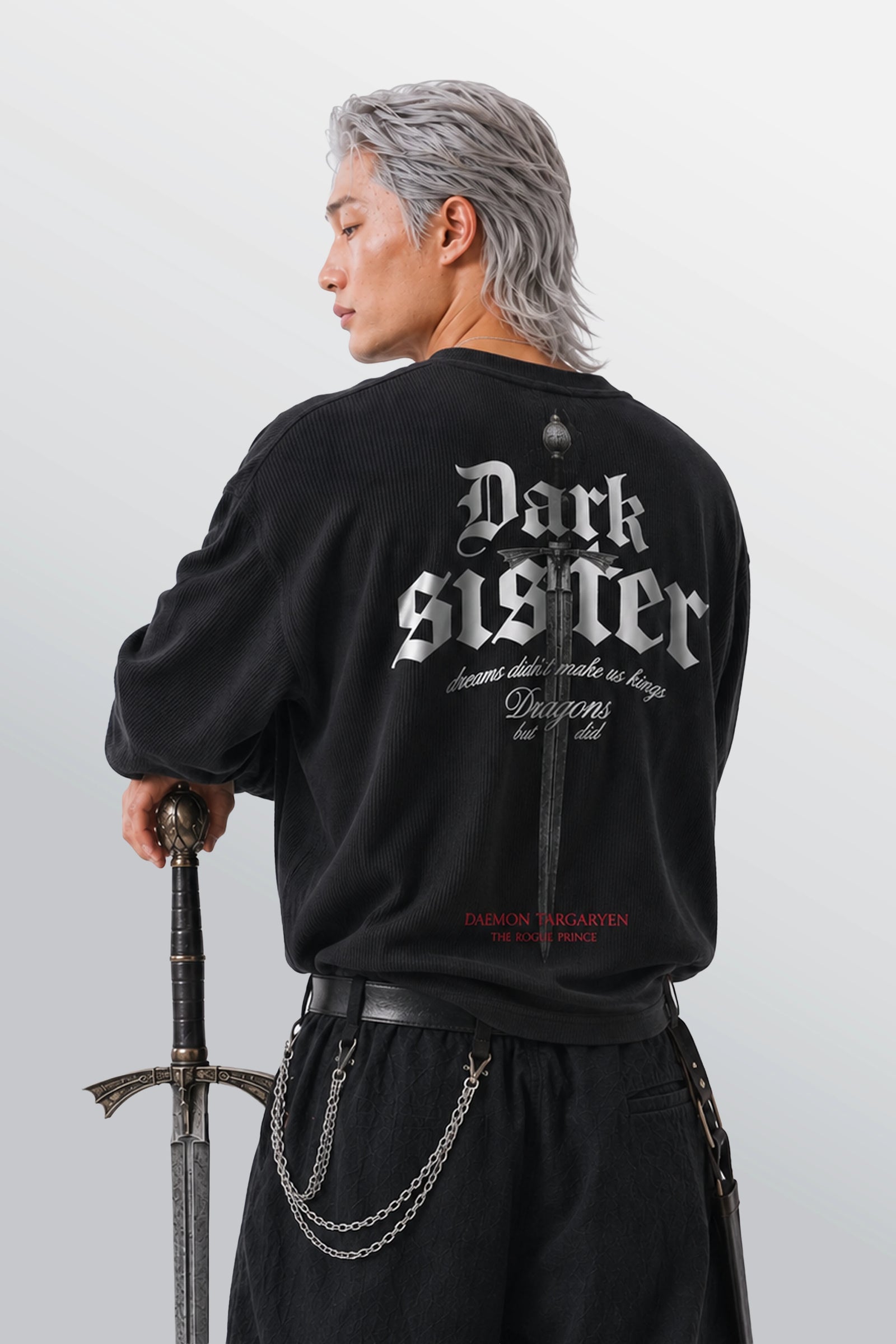 Dark Sister Oversized Henley Waffle Tee Black