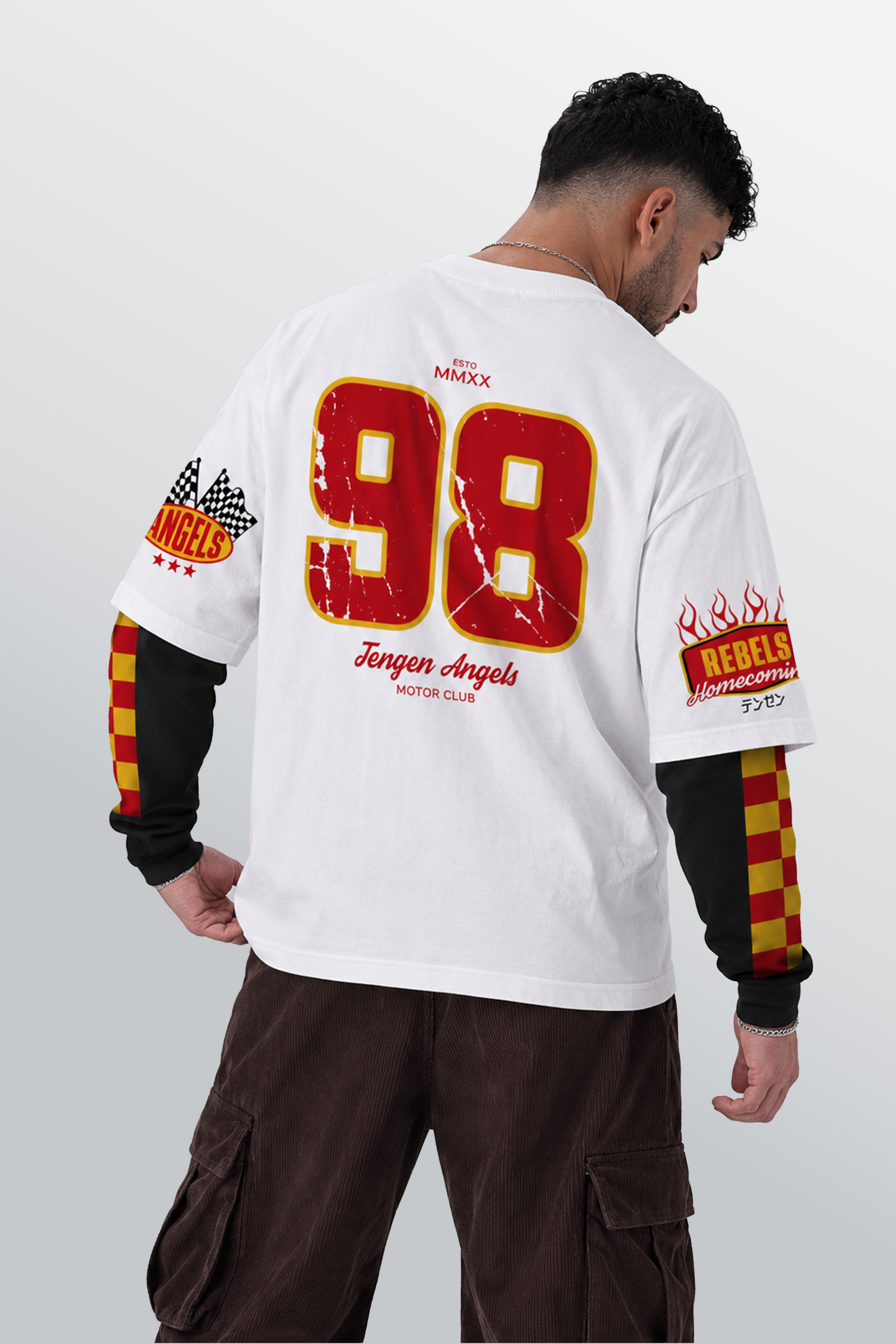 Tokyo Sport Layered Tee White – Model-Back