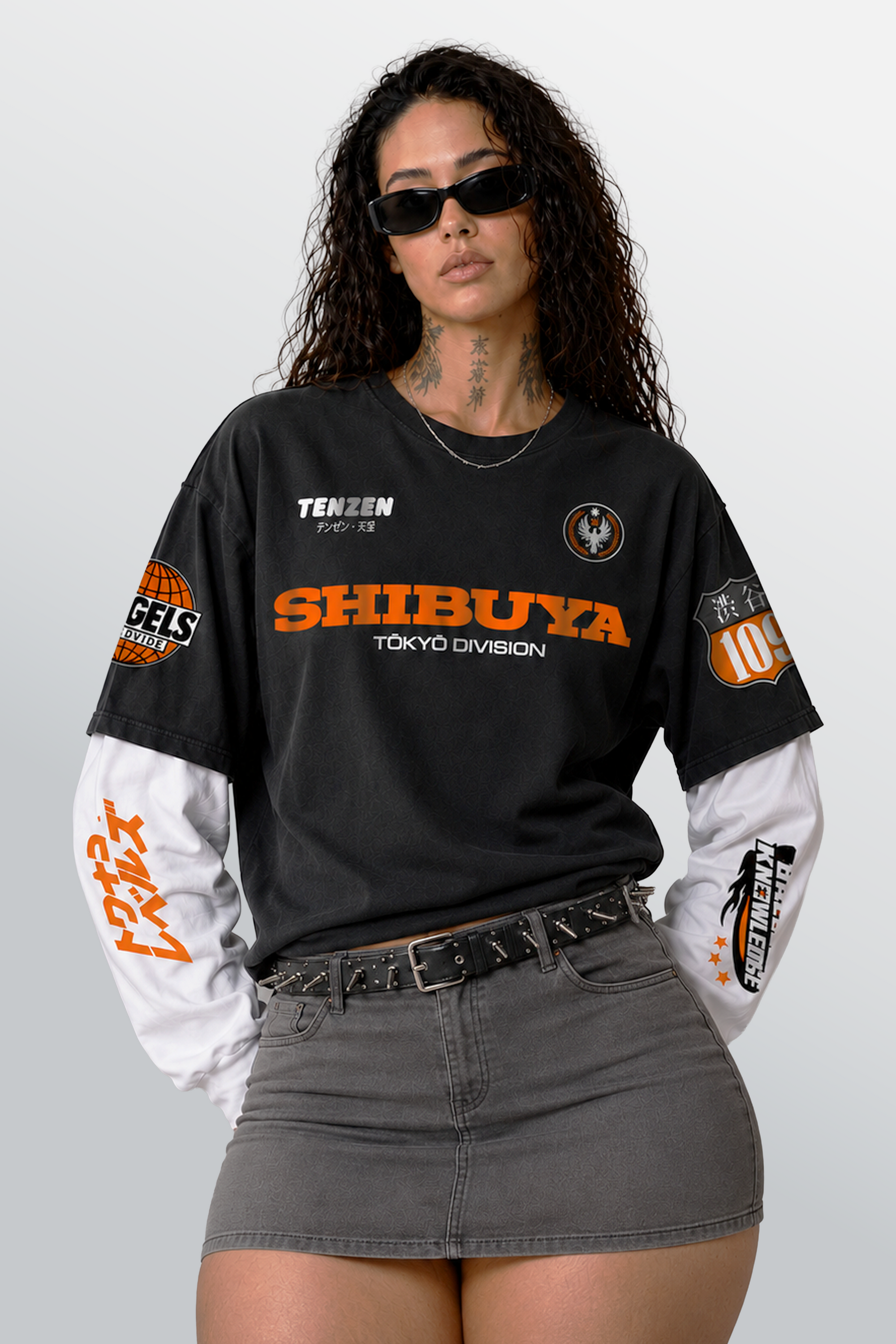 Shibuya Division Layered Tee Black – Model-Front