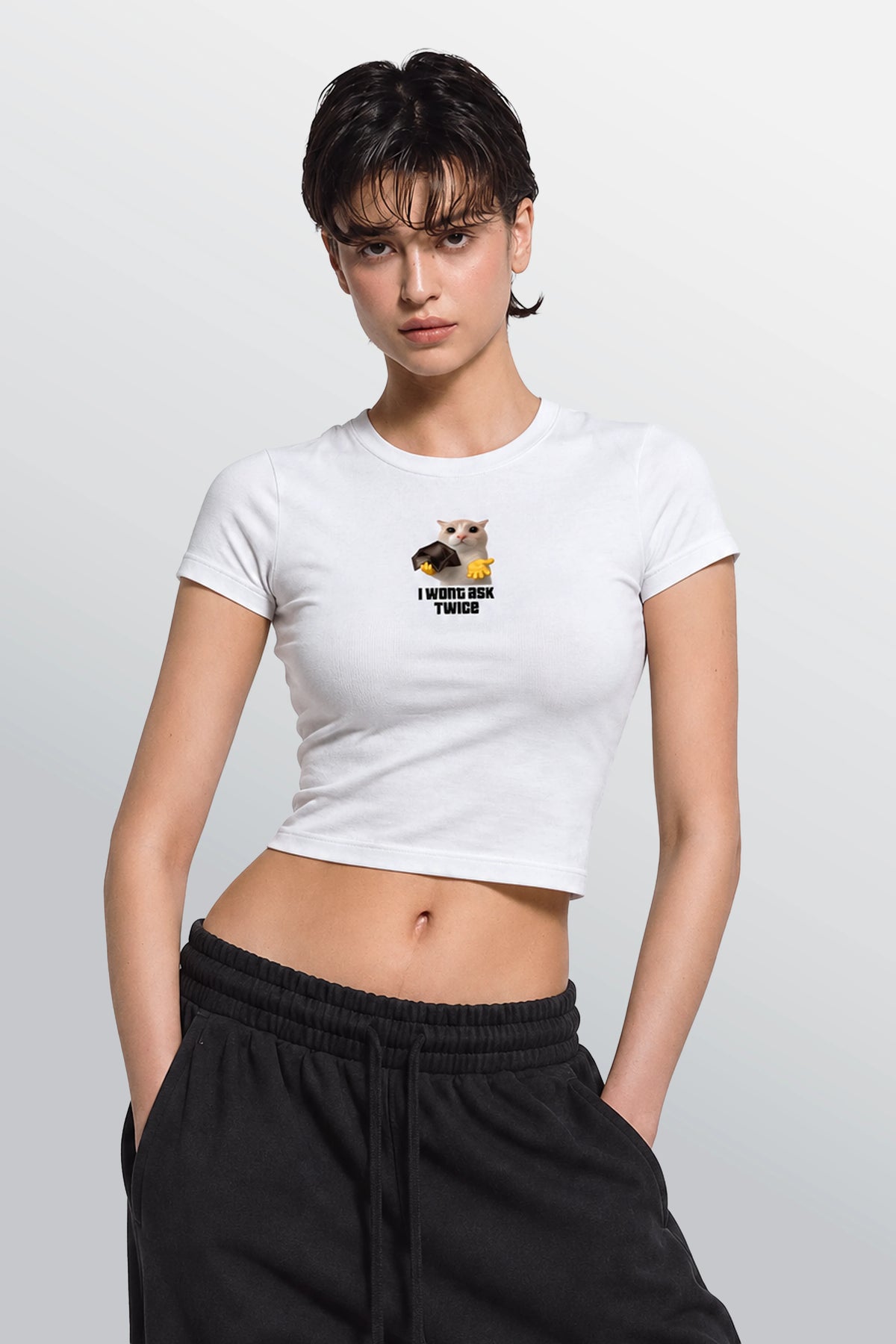 Wont Ask Twice Baby Tee White