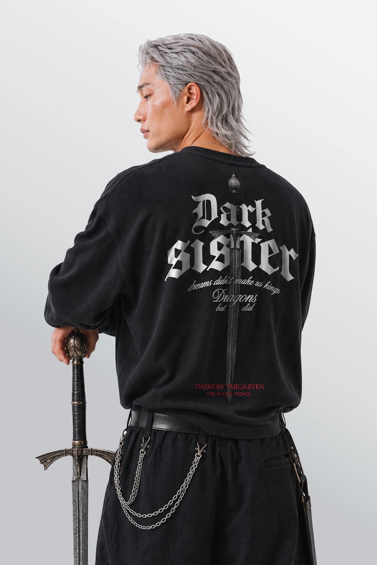 Dark Sister Oversized Henley Waffle Tee Black