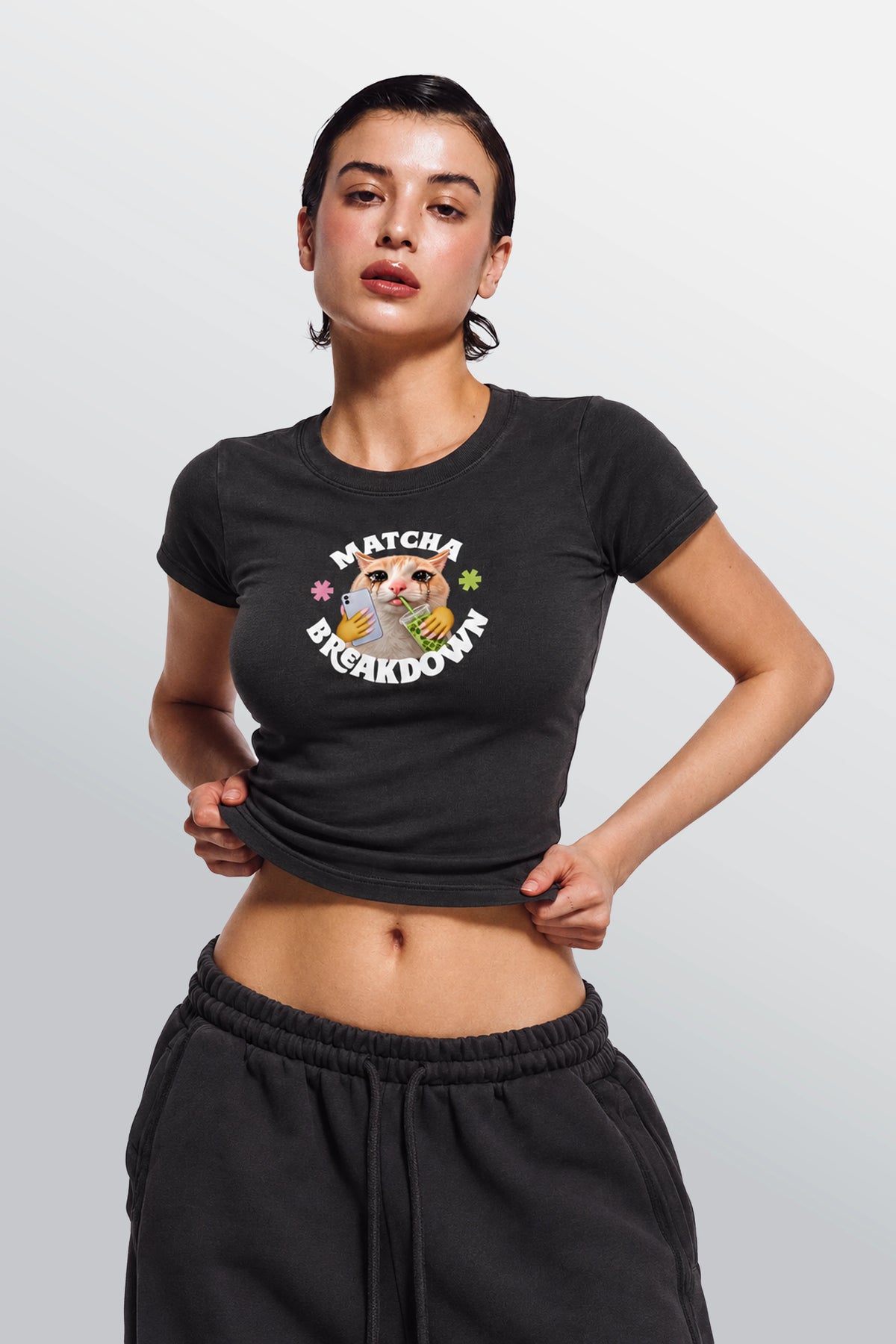 Matcha Breakdown Baby Tee Black