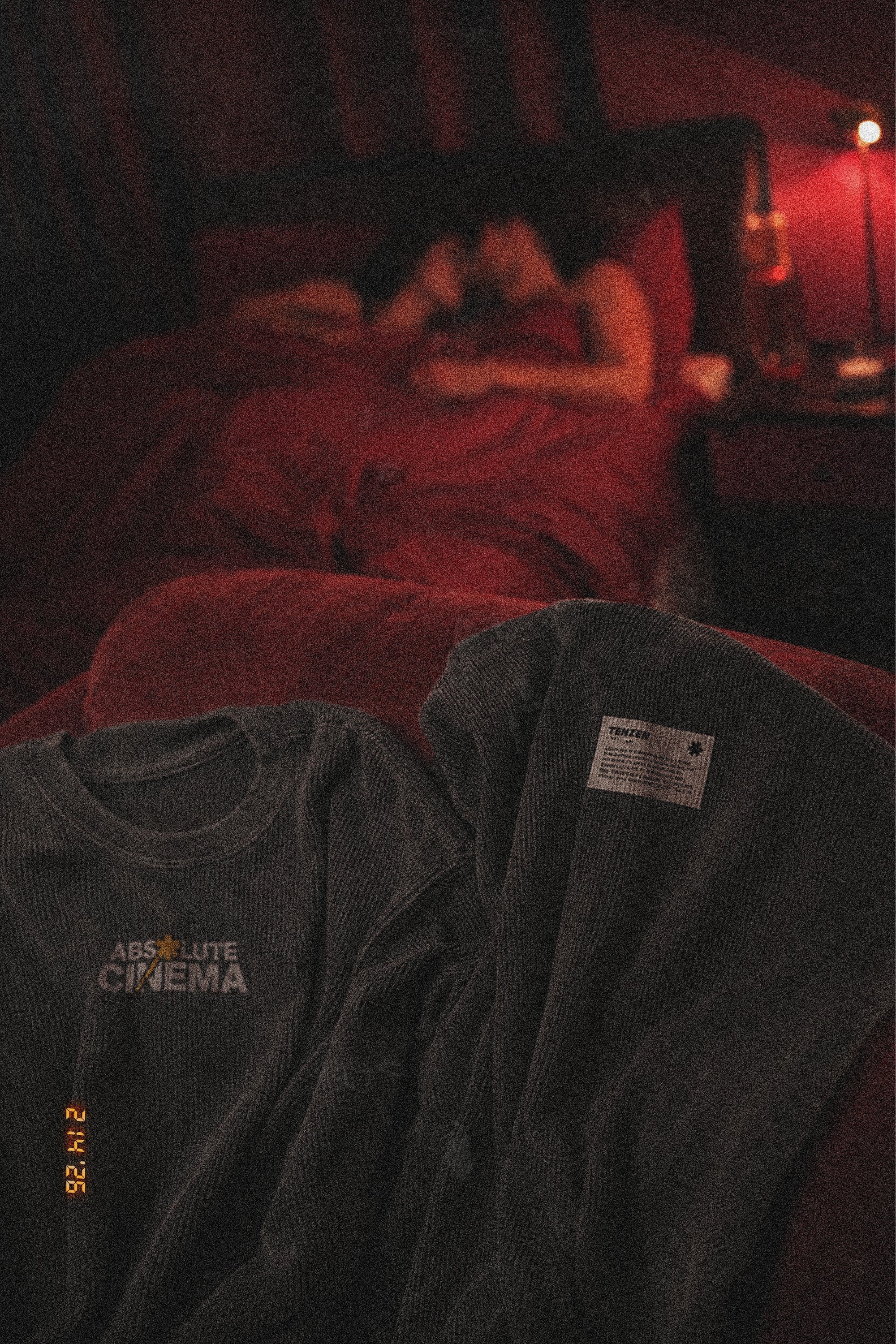 Absolute Cinema Oversized Waffle Tee Acid Black – campaign shoot